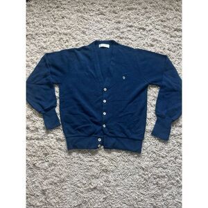 Vintage Christian Dior Monsieur Sweater M Orlon USA Made Logo Cardigan Navy Blue